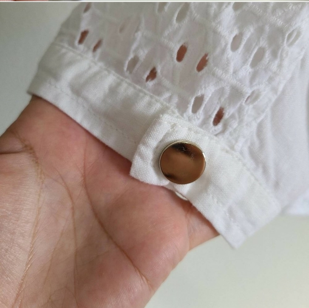 Chico's alabaster Linen Eyelet 3/4 Sleeve Jacket L - Picture 10 of 13
